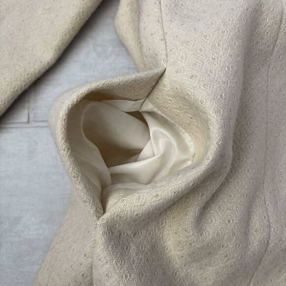 Jessica Simpson Jacquard Wool Coat Beige Gold Buttons Pockets Lined Long Jacket - Picture 6 of 9